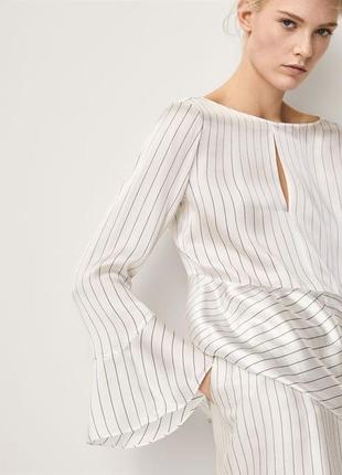 Шовкова булза в смужку блуза з пишними рукавами massimo dutti шёлковая блузка в полоску блуза 100% шёлк