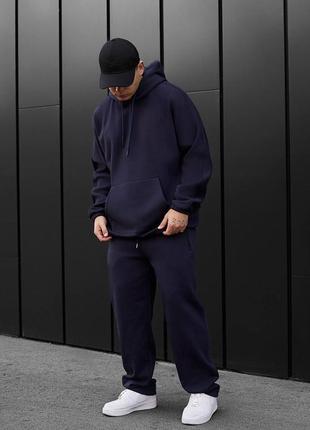 Чоловічий теплий костюм staff blr navy oversize fleece