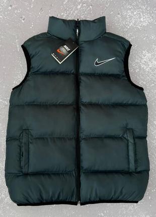 Мужская жилетка nike без капюшона двусторонняя зеленая с черным безрукавка найк весення осенняя (b)