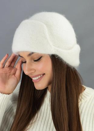 Новинка! женская шапка-ушанка с шерстью кролика, иветт, белая