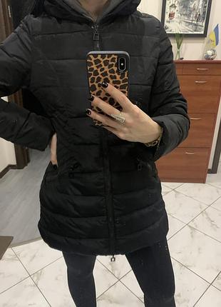 Куртка евро зима  стеганная пуховик черная 42-44 размер