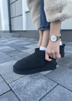 Уггі ugg ultra mini black leather (36-45, унісекс), шкіра2 фото