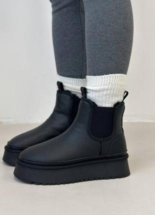 Черные женские зимние угги угги челси из натуральной кожи кожаные зимние угги угги челси