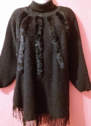 Свитер с меховыми вставками кролика, очень теплый