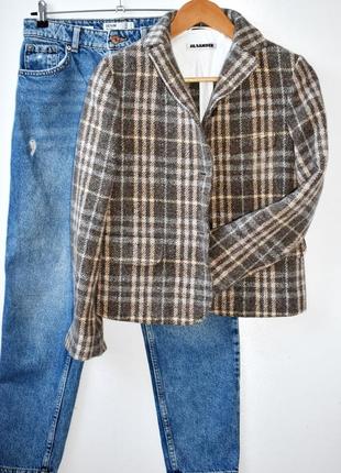 Jil sander вовна кашемір  оригінал дизайнерський крутезний укорочений жакет в клітинку