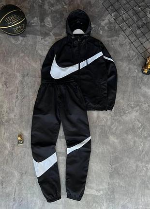 Мужской спортивный костюм nike big swoosh черный весенний осенний найк с капюшоном демисезонный (b)