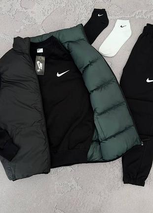 Мужской спортивный костюм nike + жилетка + носки в подарок черный найк без капюшона весенний осенний (b)