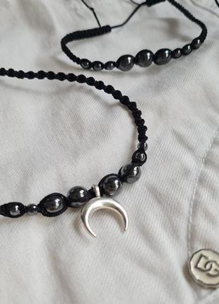 Чокер с луникой, эхо и гематитом. есть другие кулоны, подвышки, украшение на шею купить, оберегает, женственность2 фото