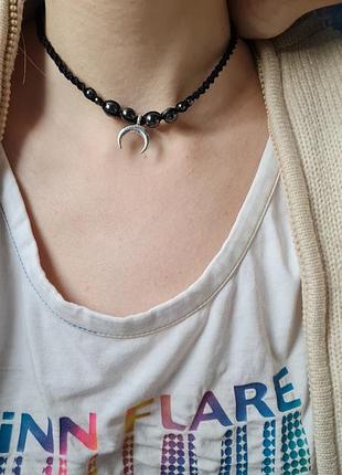 Чокер с луникой, эхо и гематитом. есть другие кулоны, подвышки, украшение на шею купить, оберегает, женственность4 фото