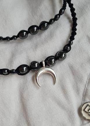 Чокер с луникой, эхо и гематитом. есть другие кулоны, подвышки, украшение на шею купить, оберегает, женственность3 фото