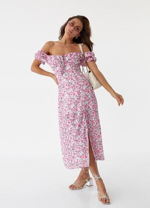 Цветочное платье миди с разрезом modaway - розовый цвет, l (есть размеры)