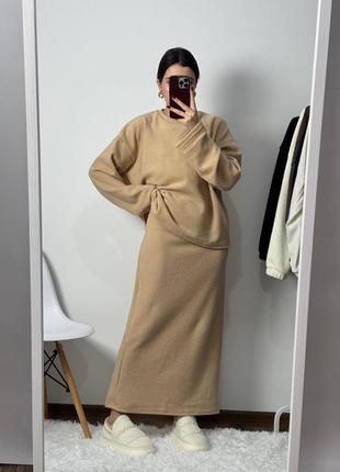 Теплый трикотажный костюм кофта и юбка из ангоры 155