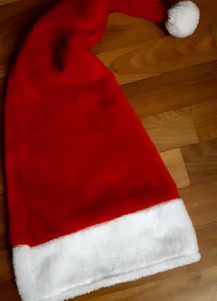 Шапка деда мороза длинный меховой колпак санты новогодний