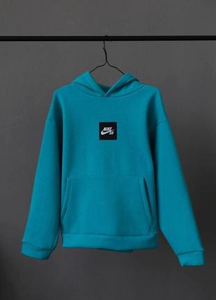 Мужское зимнее оверсайз худи nike sb голубое на флисе толстовка найк с капюшоном утепленная (b)