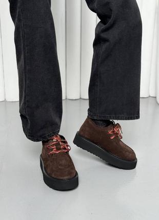 Лофери жіночі замшеві шоколадного кольору зимові