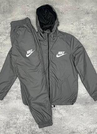 Мужской спортивный костюм nike на плащевке серый комплект найк с капюшоном (b)
