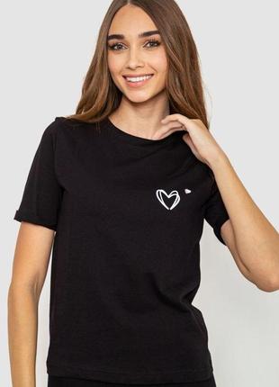 Жіноча футболка з принтом, колір чорний, 241r122