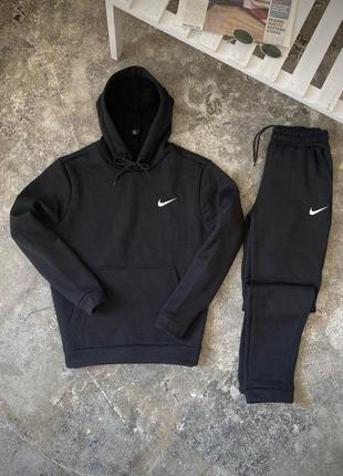 Чоловічий зимовий спортивний костюм nike на флісі чорний найк теплий тринитка з начосом (b)