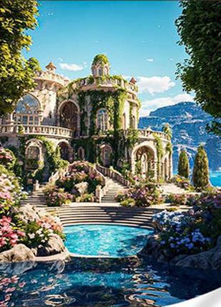 Діамантова вишивка. картина на підрамнику маєток в скелях, розмір 40x30 см
