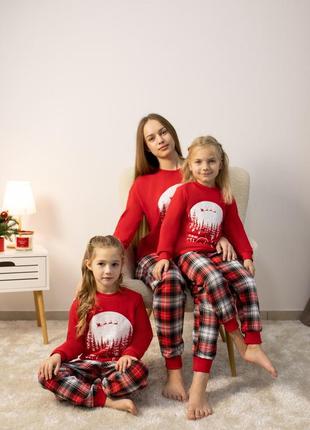 Тепла новорічна піжама family look, піжами новорічні для всієї сім'ї, тёплая пижама новогодняя, пижама для девочки