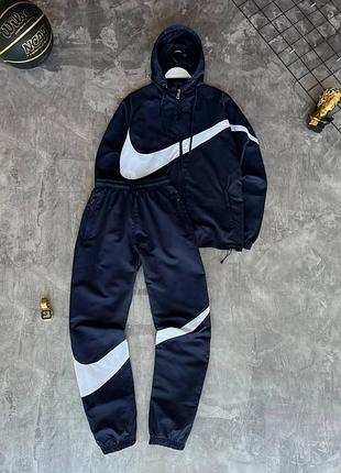 Мужской спортивный костюм nike big swoosh синий весенний осенний найк с капюшоном демисезонный (b)