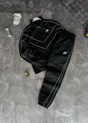 Чоловічий спортивний костюм nike чорний з плащівка весняний осінній комплект найк вітровка + штани (b)