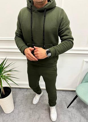 Теплый костюм с двойным капюшоном оверсайз