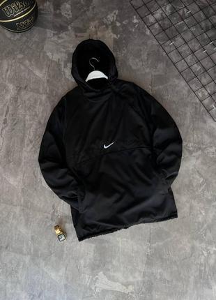 Мужской анорак nike плюшевый двусторонний осенний весенний с капюшоном черный ветровка найк демисезонная (b)