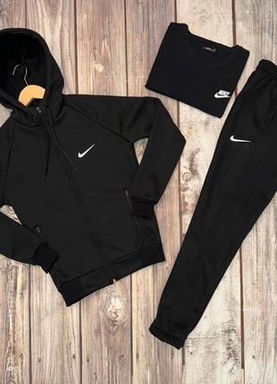 Мужской зимний спортивный костюм nike dri fit черный с капюшоном на молнии комплект найк на флисе (b)