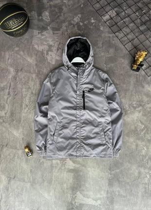 Мужская ветровка nike серая с капюшоном весенняя осенняя куртка найк из плащевки (b)