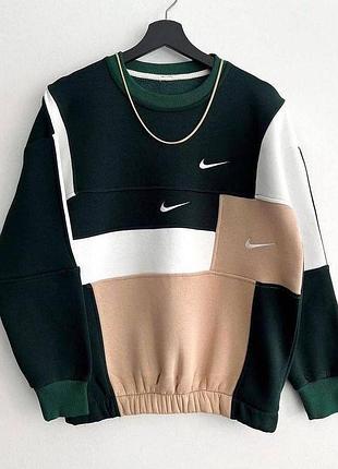 Мужской свитшот nike триколор на флисе кофта найк без капюшона утепленная (b)