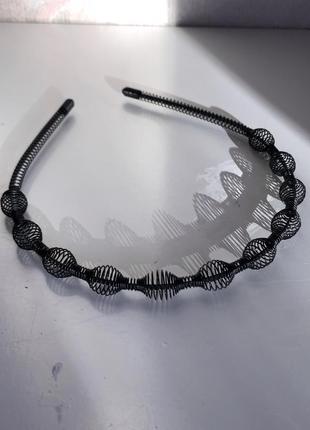 Металлический обруч ободок для волос на голову спираль пружина пружинка спиральный черный чёрный женский мужской