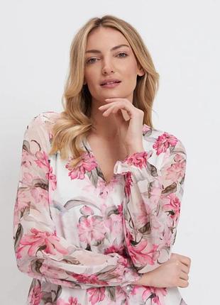 Шифоновое платье с рюшами на запах цветочный принт длинный рукав