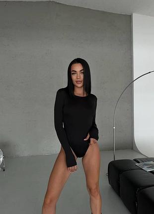 Боди женский с разрезом под пальчик, с длинным рукавом, микродайвинг