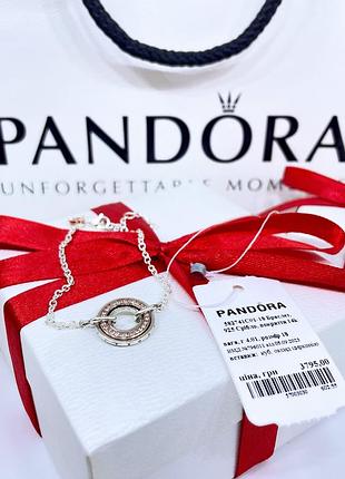 Серебряный браслет пандора pandora 582741c01 двухцветный с паве кольцо цепь серебро s925 ale новое с биркой