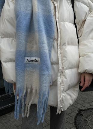 💎 acne studio mohair checked scarf white/grey/royal blue 40 х 210 см