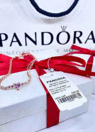 Серебряный браслет пандора pandora 580041c01 паве сердце теннисный серебро розовое золото ale met новое