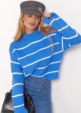 В'язаний жіночий светр у смужку - синій цвет, one size (є розміри)