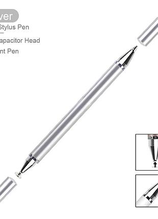 Универсальный емкостный стилус - ручка 2 в 1 touch pen серебро для телефона планшета сенсорного экрана