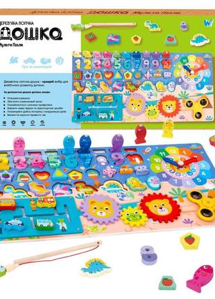Доска логическая 53482 (24) "wtoys", математический+фруктовый сортер, шестерни, спинер, часы, пальчиковый