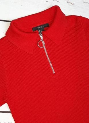 1+1=3 насыщенно-красный топ свитер рубчик поло на молнии forever 21, размер 44 - 465 фото