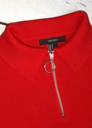 1+1=3 насыщенно-красный топ свитер рубчик поло на молнии forever 21, размер 44 - 466 фото