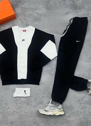 Зимний спортивный костюм nike ducks черно - белый | свитшот и штаны найк на флисе | мужской свитшот и брюки