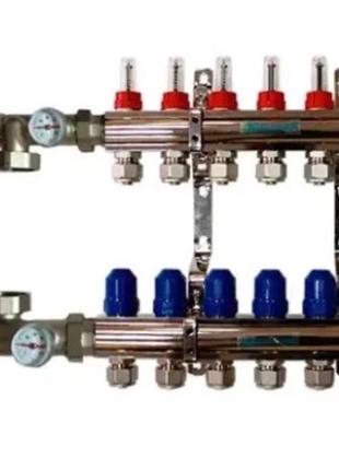 Колектор латунний gross в зборі на 7 контурів для теплої підлоги(нікель)