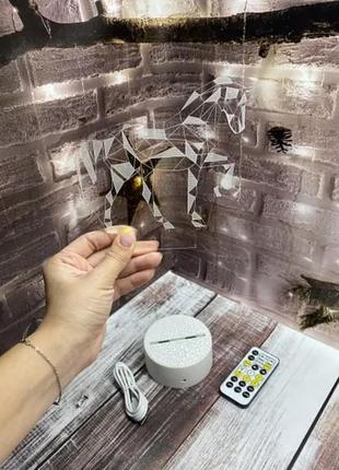 3d лампа геометрическая лошадь, 3d светильник или ночник, 7 цветов и 4 режима, таймер, пульт и батарейки
