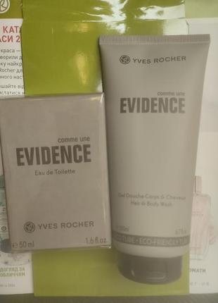 Мужской набор ив роше туалетная вода гель comme une evidence yves rocher