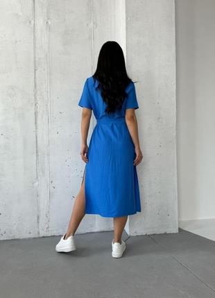 Платье миди женское платье - футболка летнее весеннее свободное прямого кроя с поясом лавандовое синее чёрное оливковое эко лен льняное3 фото