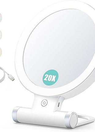 Акумуляторне вуличне дзеркало з підсвіткою, 20x/1x двостороннє настільне портативне дзеркало
