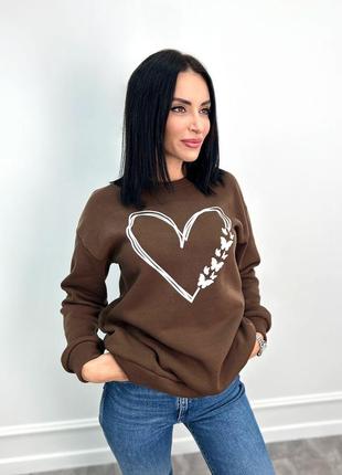 Женский теплый свитшот на флисе зима утепленный джемпер кофта