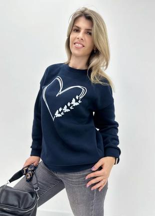 Женский теплый свитшот на флисе зима утепленный джемпер кофта